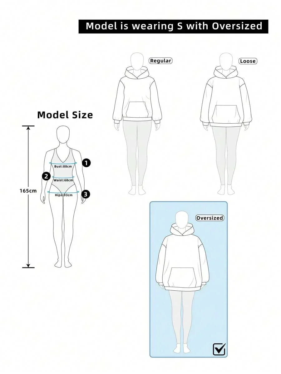 Size guide diagram for oversized cotton hoodie, S size, primary white color, HUSTLE801 fit reference