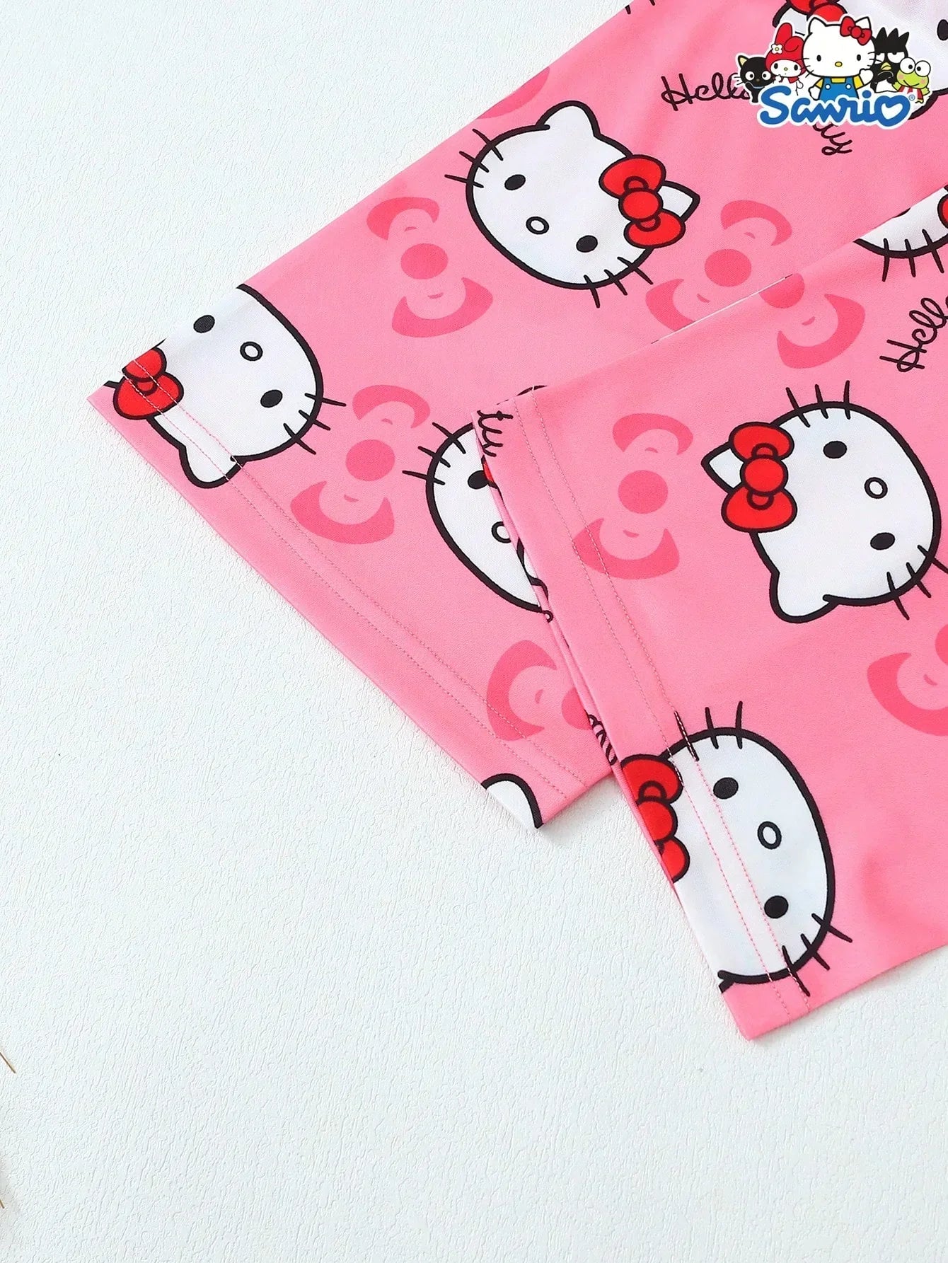 Hello Kitty pajama set with pink cotton fabric and Sanrio print, HUSTLE801 collection
