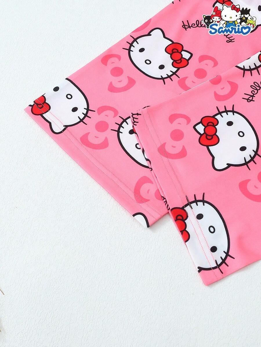 Hello Kitty pajama set pink cotton with character print and Sanrio logo