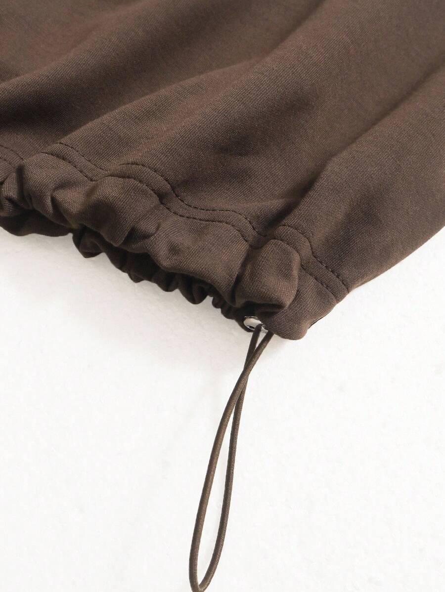 Brown cotton elastic cuff detail with adjustable drawstring from HUSTLE801 baggy fit sweatpants