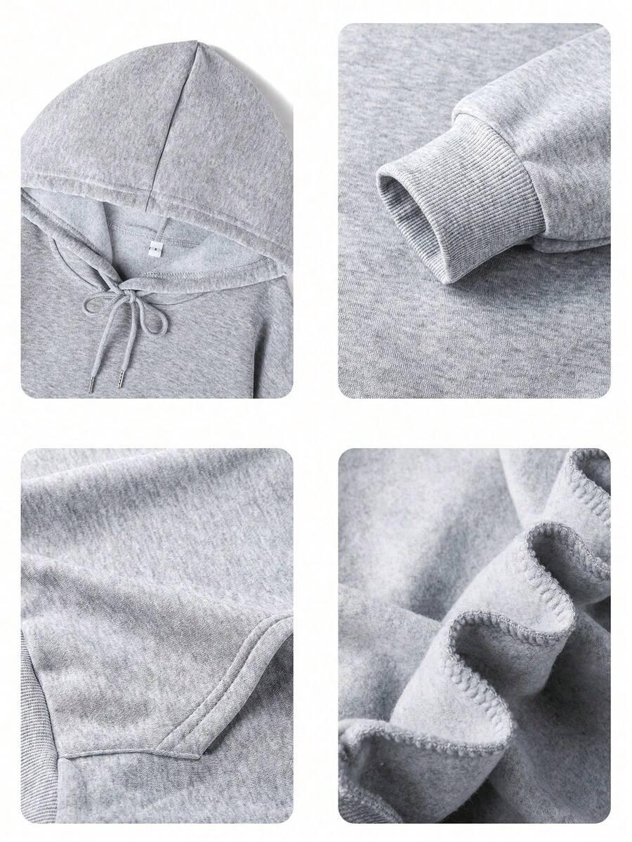 Light grey cotton hoodie closeup showing drawstring hood, cuff, pocket and soft fabric from HUSTLE801.