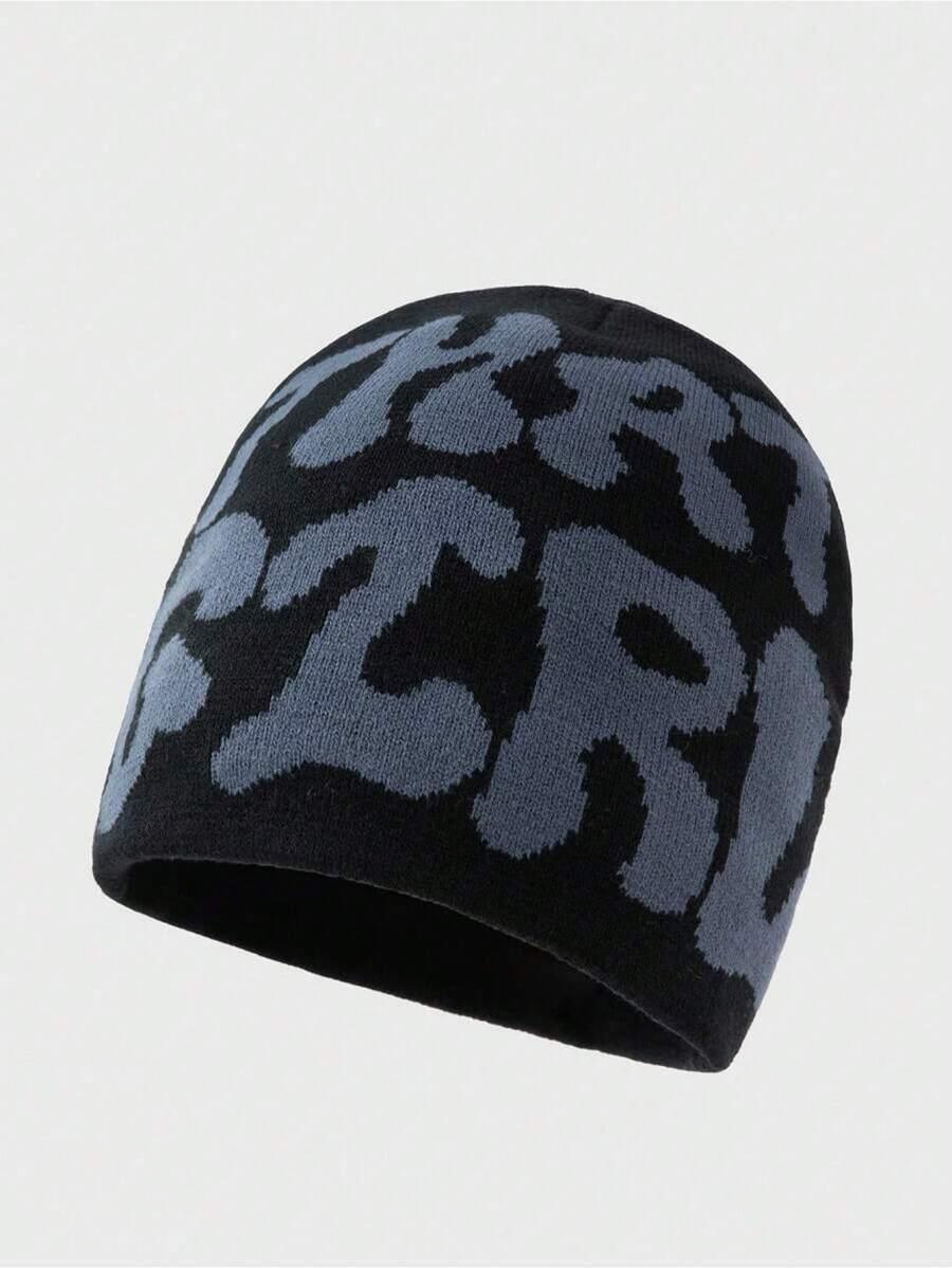 Black cotton HUSTLE801 That Girl beanie featuring bold grey graphic text design