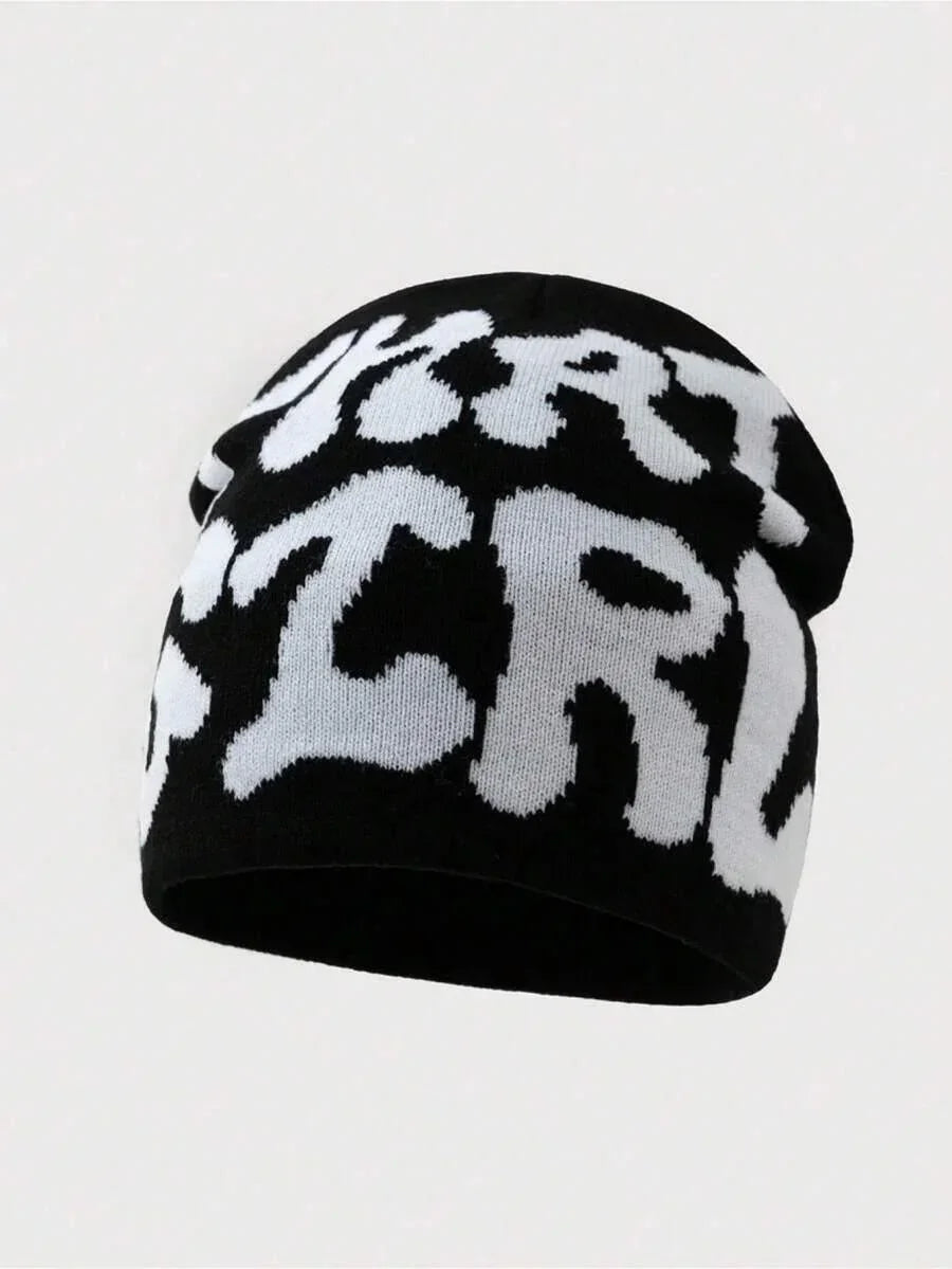 Black and white cotton That Girl beanie by HUSTLE801 with bold graphic lettering