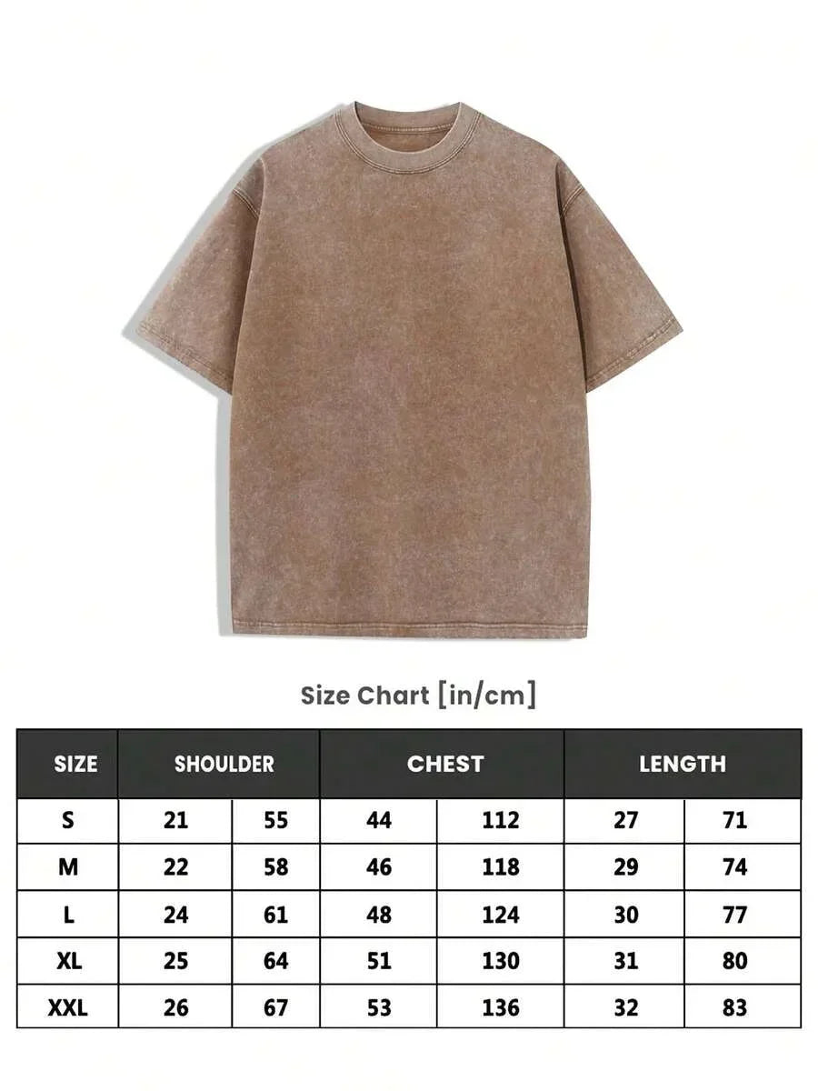 Brown cotton oversized T-shirt with size chart, HUSTLE801 Baggy Tee.
