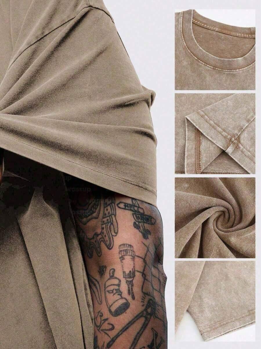 Oversized beige cotton tee HUSTLE801 Streetwear, soft fabric, detailed stitching, short sleeve