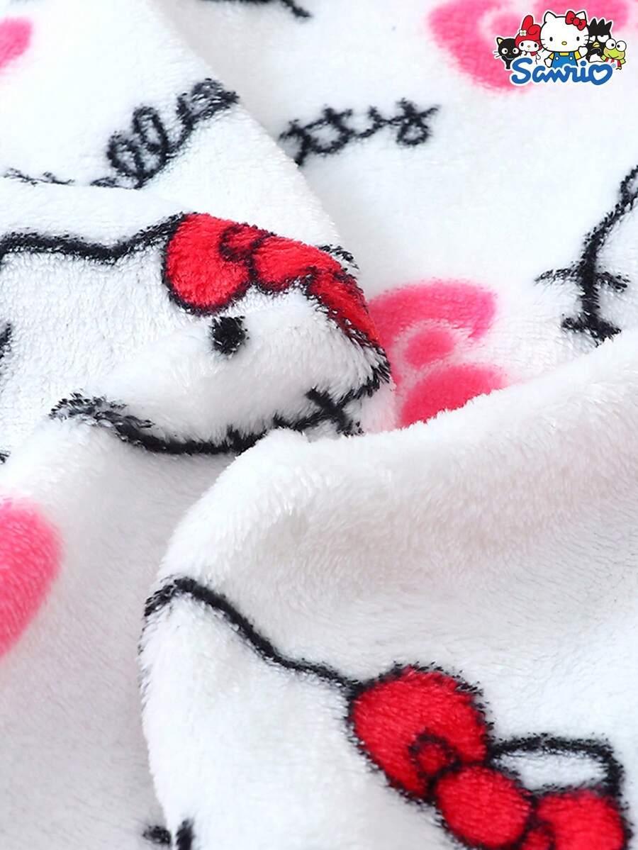 Hello Kitty pajama set by HUSTLE801, soft white fleece with red bows and pink heart print