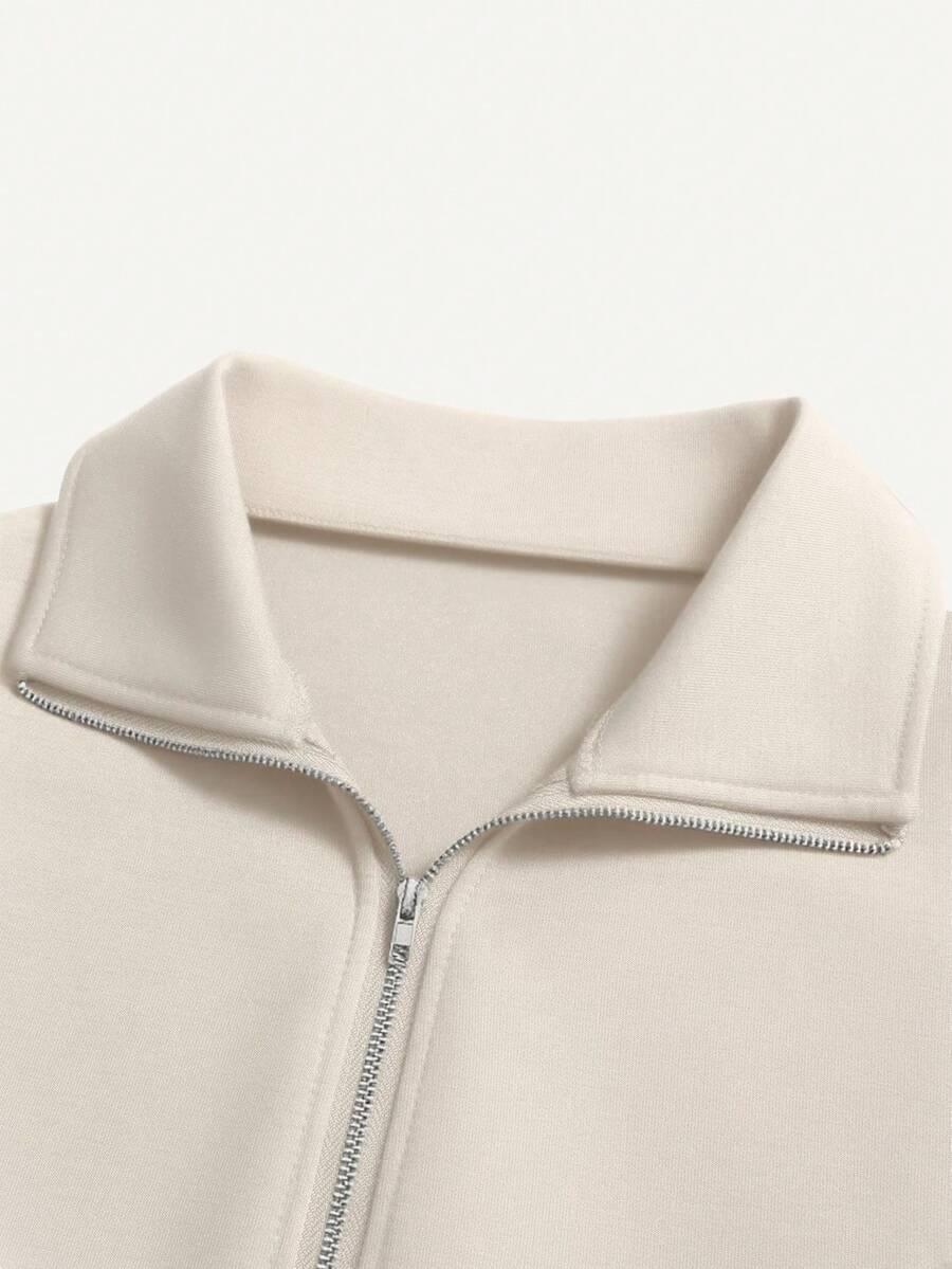 HUSTLE801 Cream Zip Up Sweatshirt, soft cotton material, neutral color, half-zip collar detail