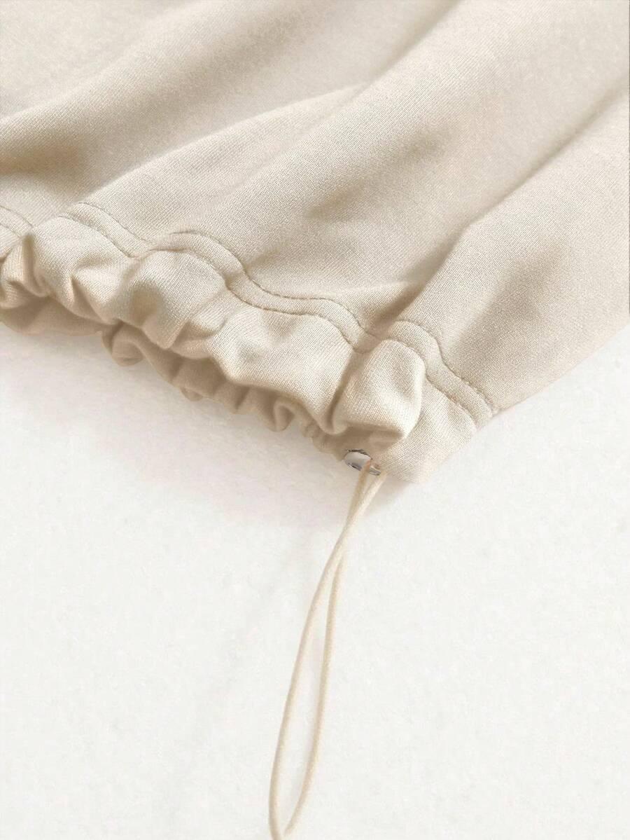 Beige cotton long sleeve with drawstring cuff, HUSTLE801 That Girl beanie collection