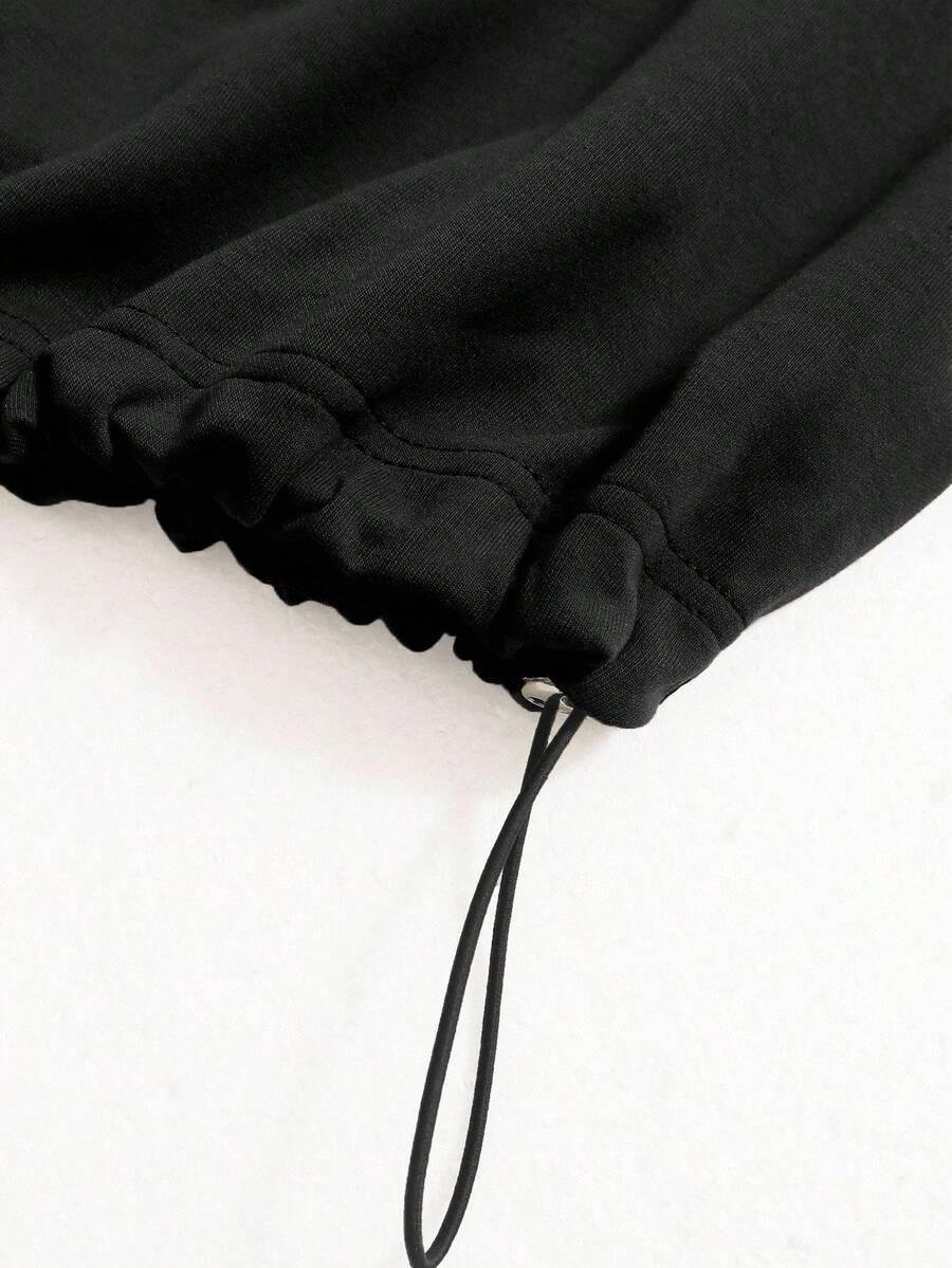Black cotton jogger hem with adjustable drawstring detail from HUSTLE801 That Girl collection