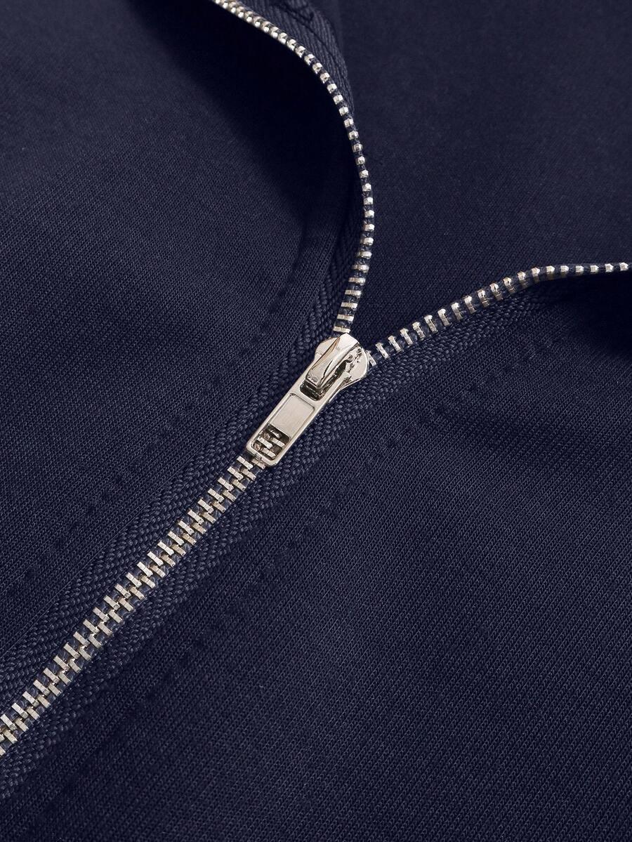 navy cotton zip-up hoodie with metal zipper by HUSTLE801