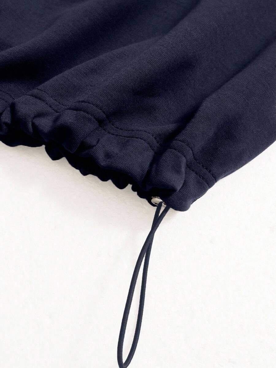 Navy blue cotton jogger pants with adjustable drawstring hem, HUSTLE801 Baggy Joggers