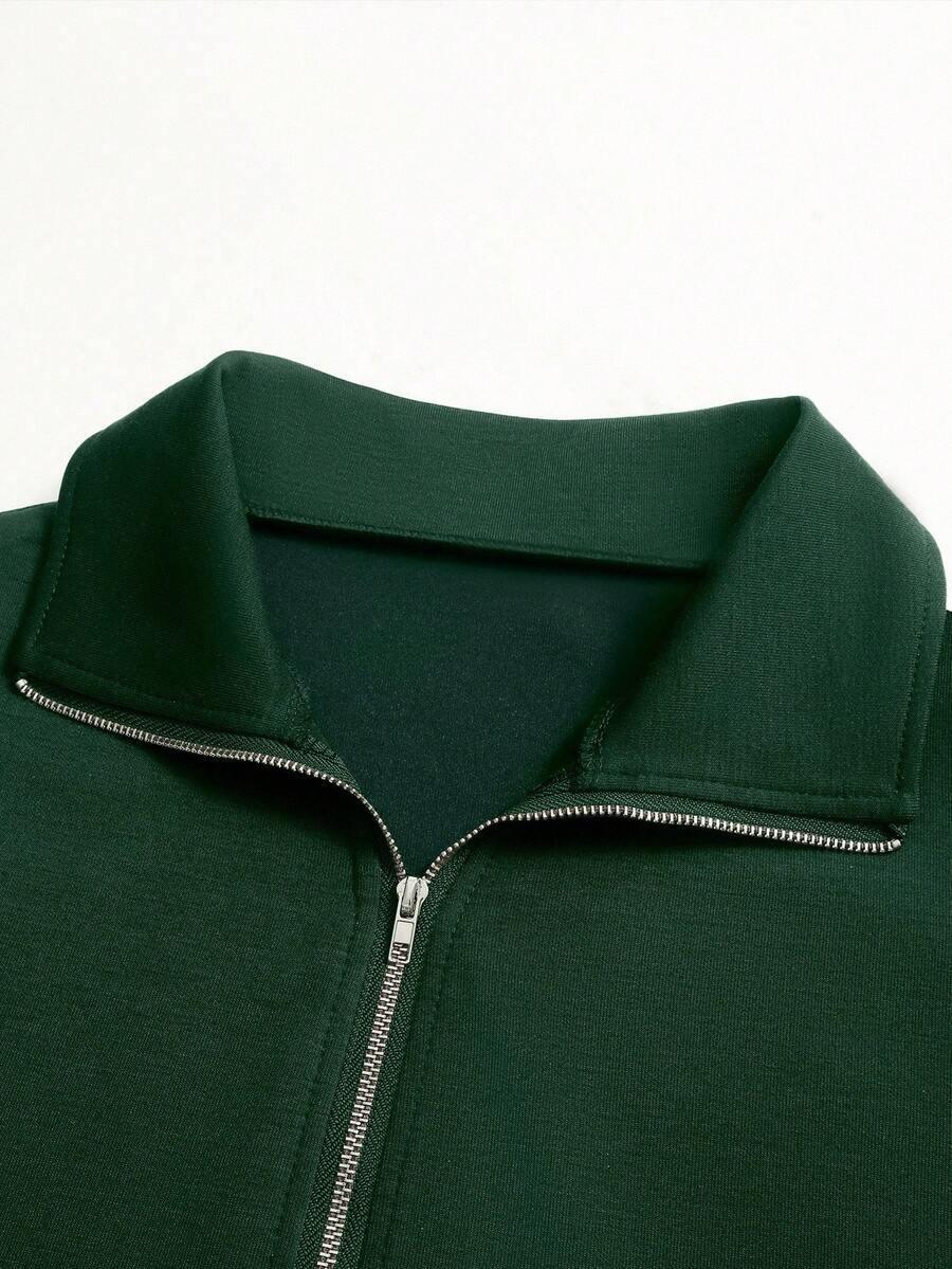 Forest green cotton zip-up sweatshirt with collar, HUSTLE801 That Girl Quarter Zip