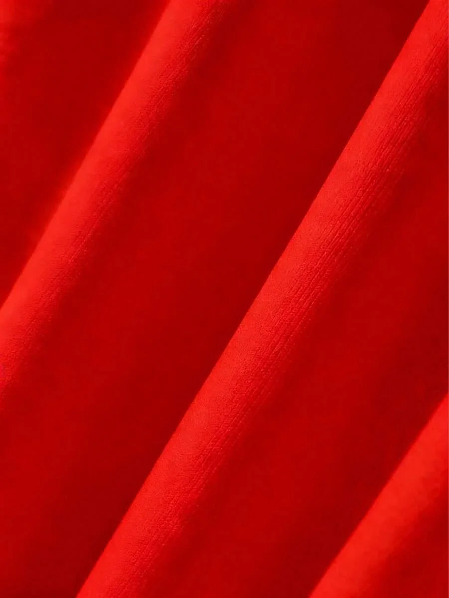 Red cotton fabric closeup from HUSTLE801, soft texture, vibrant solid color material