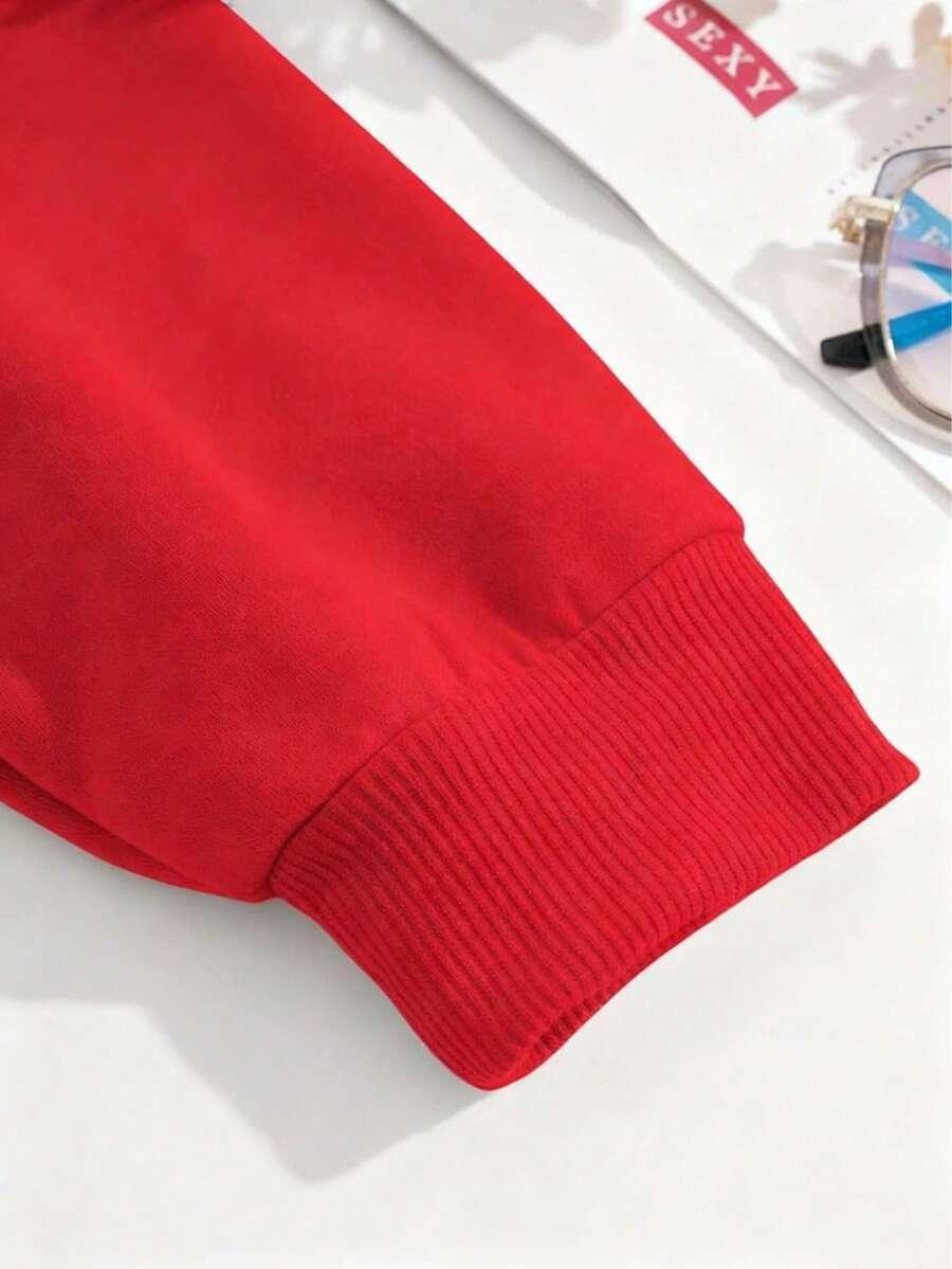 Red cotton ribbed sleeve from HUSTLE801, That Girl sweatshirt, casual cozy streetwear