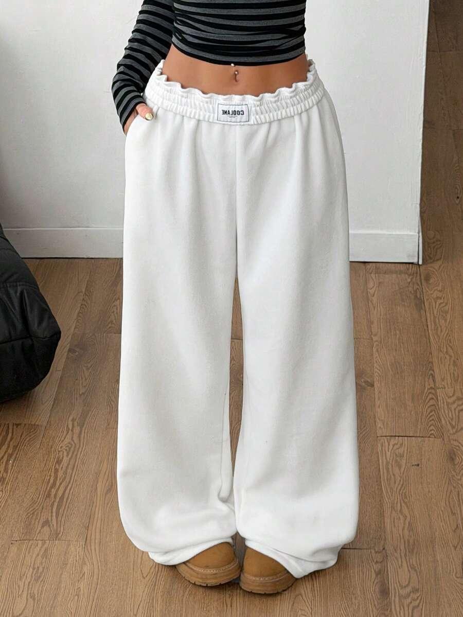 COOLANE white fleece wide leg sweatpants with elastic waistband and cozy cotton material