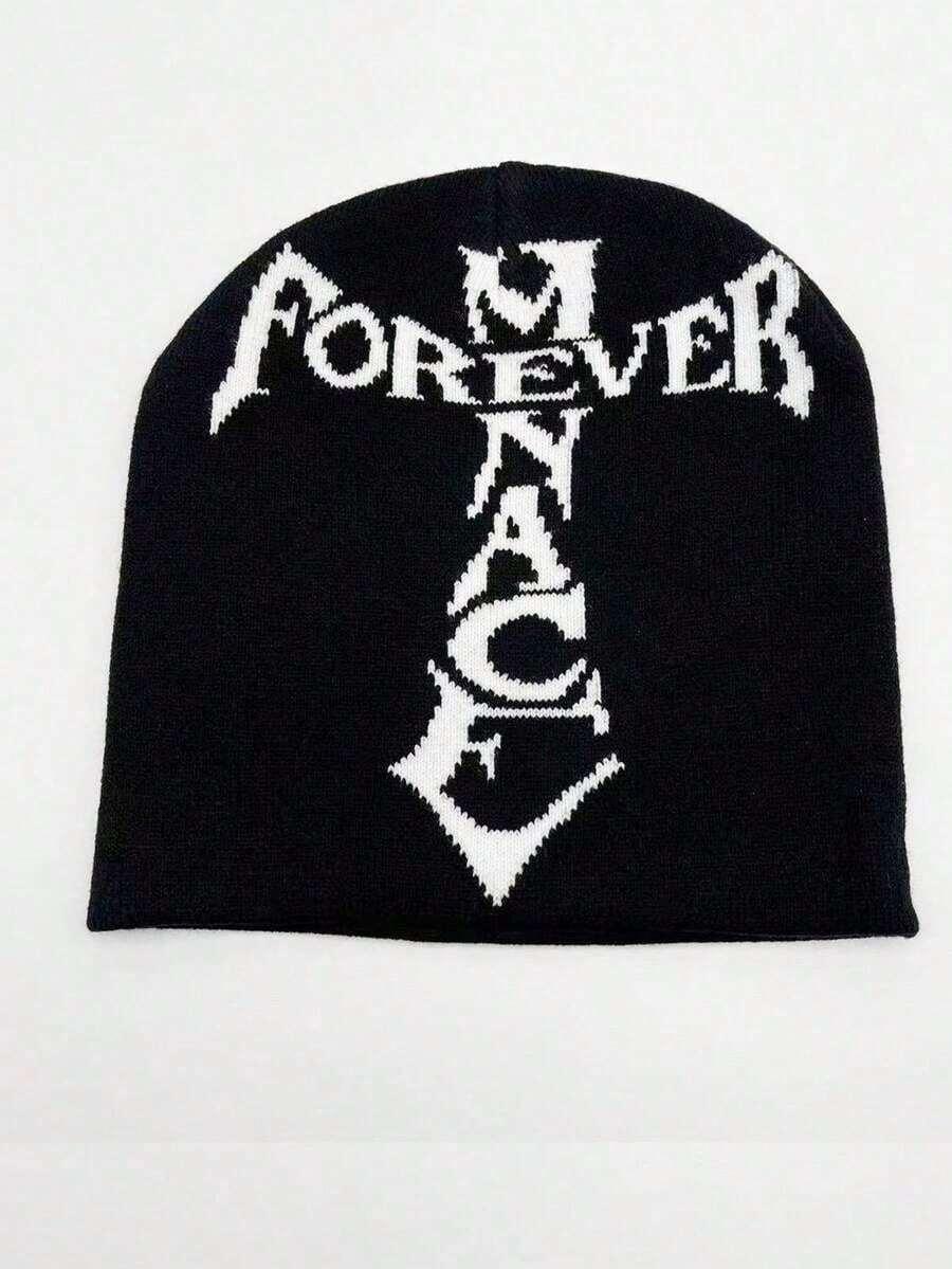 Black cotton Forever Menace beanie with white gothic lettering from HUSTLE801