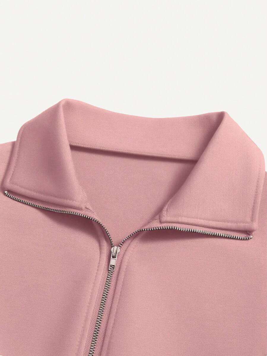 Pink cotton zip-up jacket with collar, HUSTLE801 That Girl Zip Up