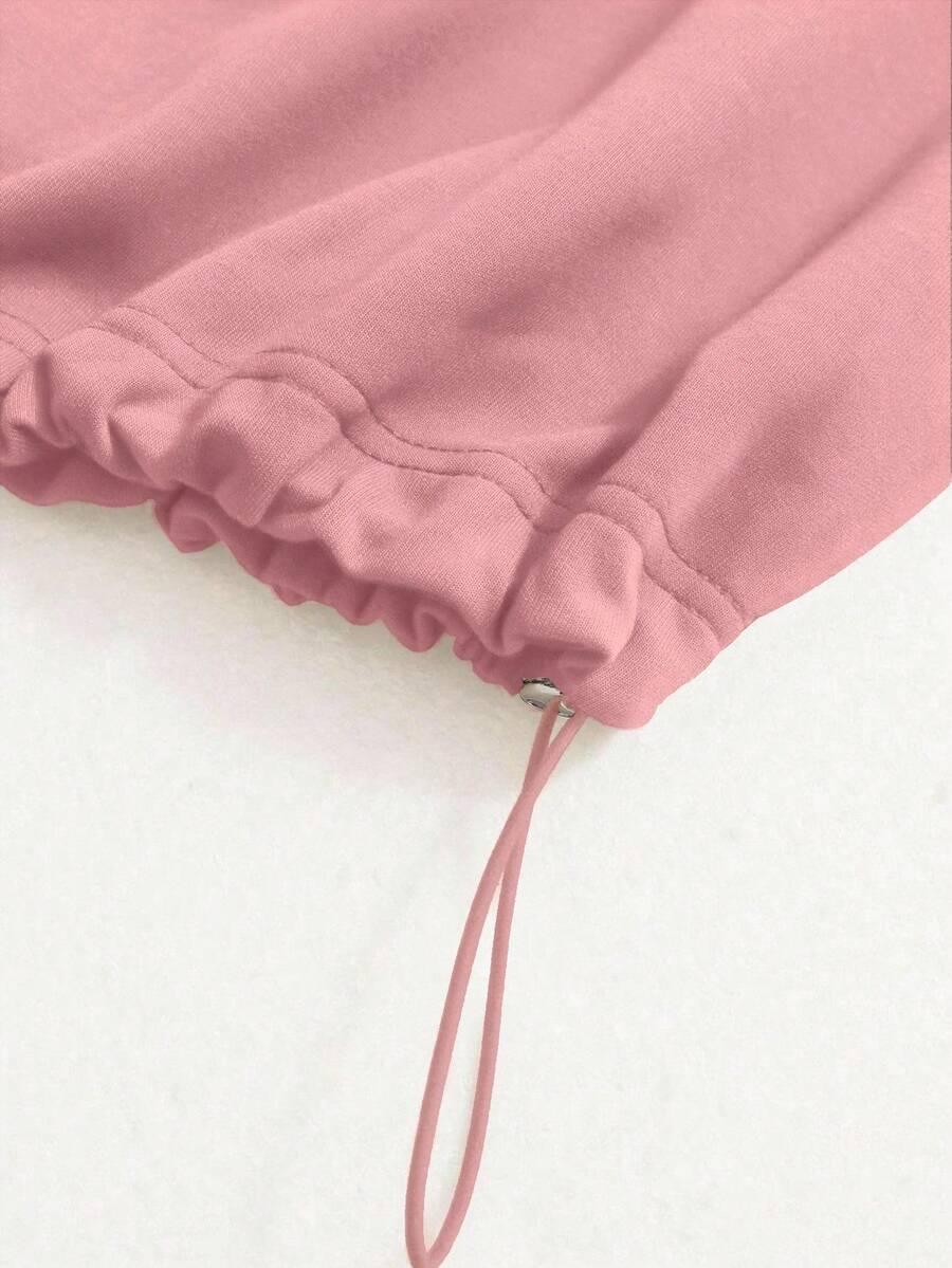 Pink cotton drawstring detail on HUSTLE801 loungewear, soft fabric with adjustable hem