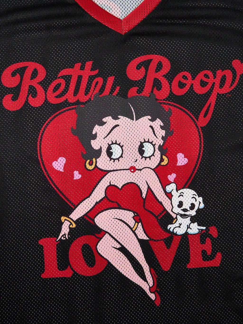 Betty Boop LOVE mesh cotton jersey in black and red with cartoon print and heart graphic