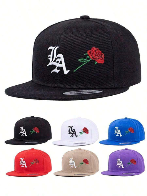 LA Rose Cotton Snapback Hat by HUSTLE801 in black, white, red, beige, blue, and purple colors